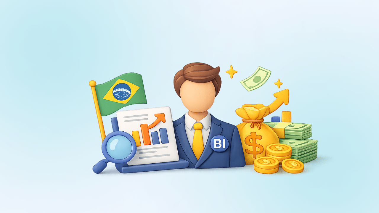 Profissional de BI com gráficos e dinheiro