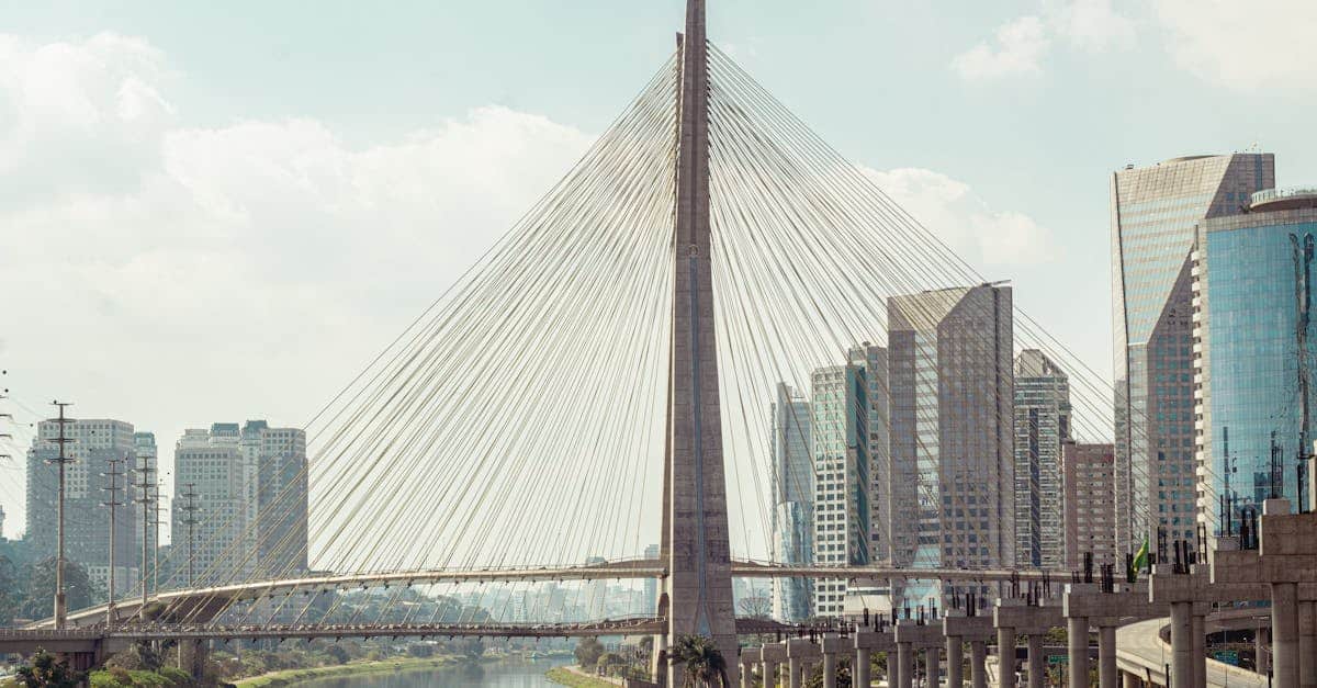 Captivating view of Ponte Estaiada with São Paulo skyline, illustrating modern urban architecture.